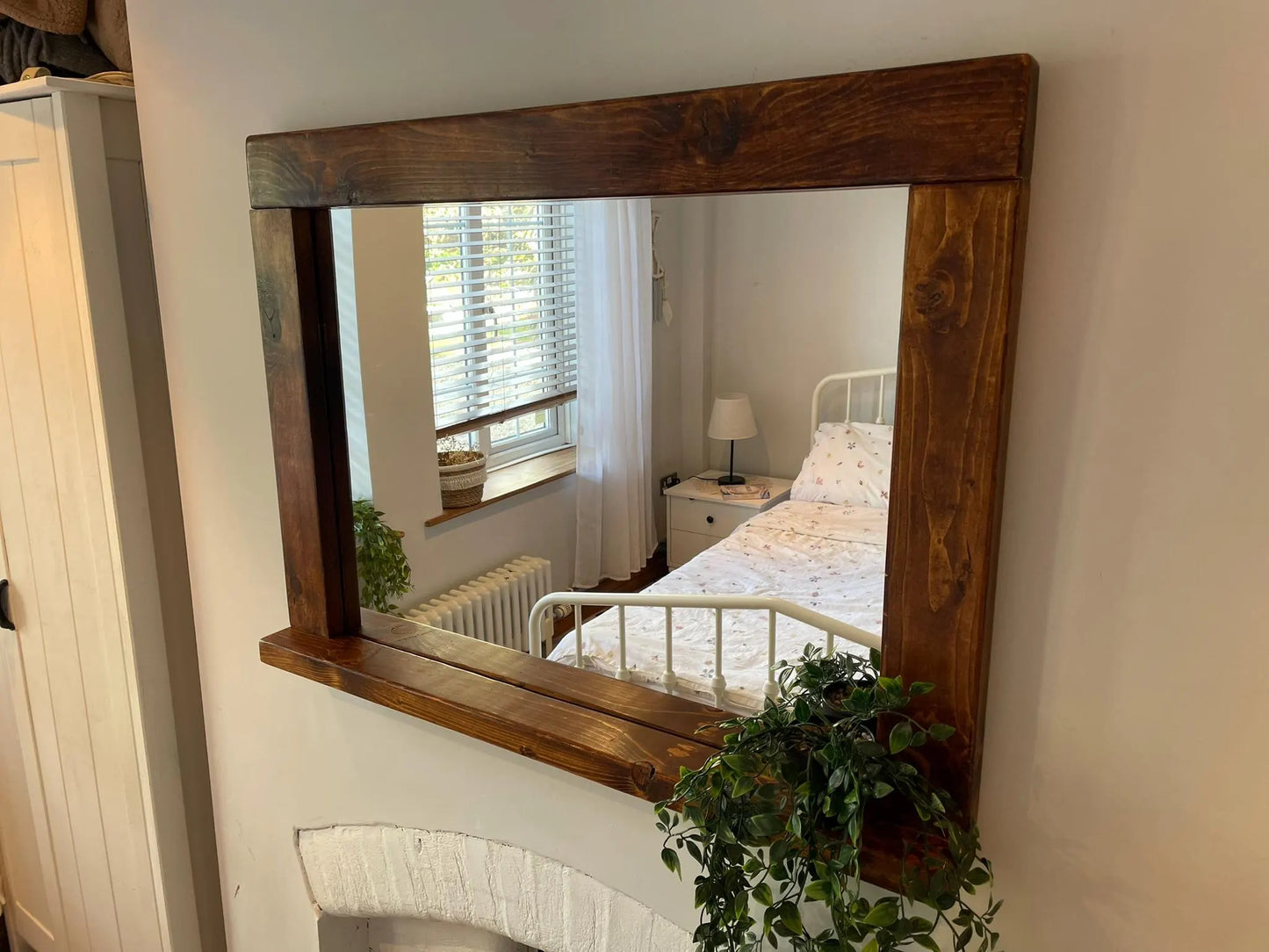 Handmade wooden waxed mirror with a shelf | Bathroom Mirror | Bedroom Mirror | Holiday Home Mirror | Hallway Mirror | Kitchen Mirror |