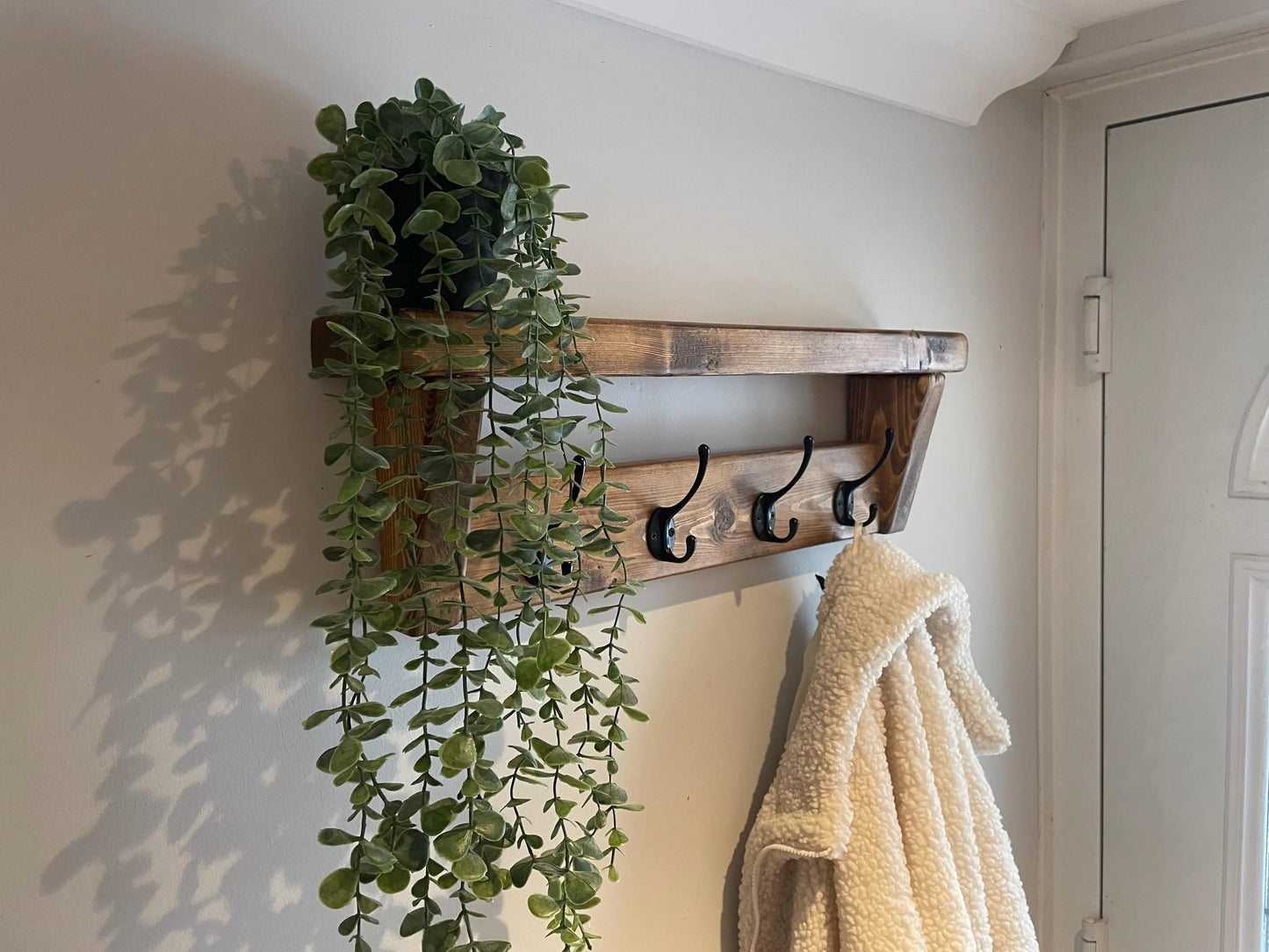 Rustic Wooden Coat Rack with Shelf – 5 to 10 Hooks – Handmade Farmhouse Wall Organizer