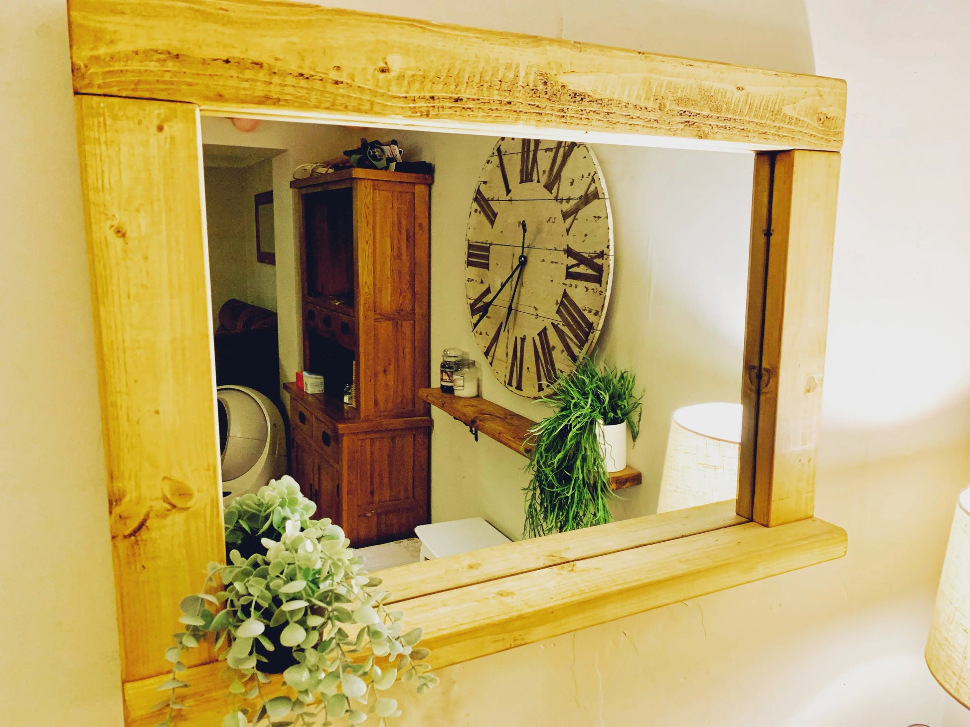 Rustic Handmade Wooden mirror with shelf Finished in A Georgian Mahogany Wax - Image #10