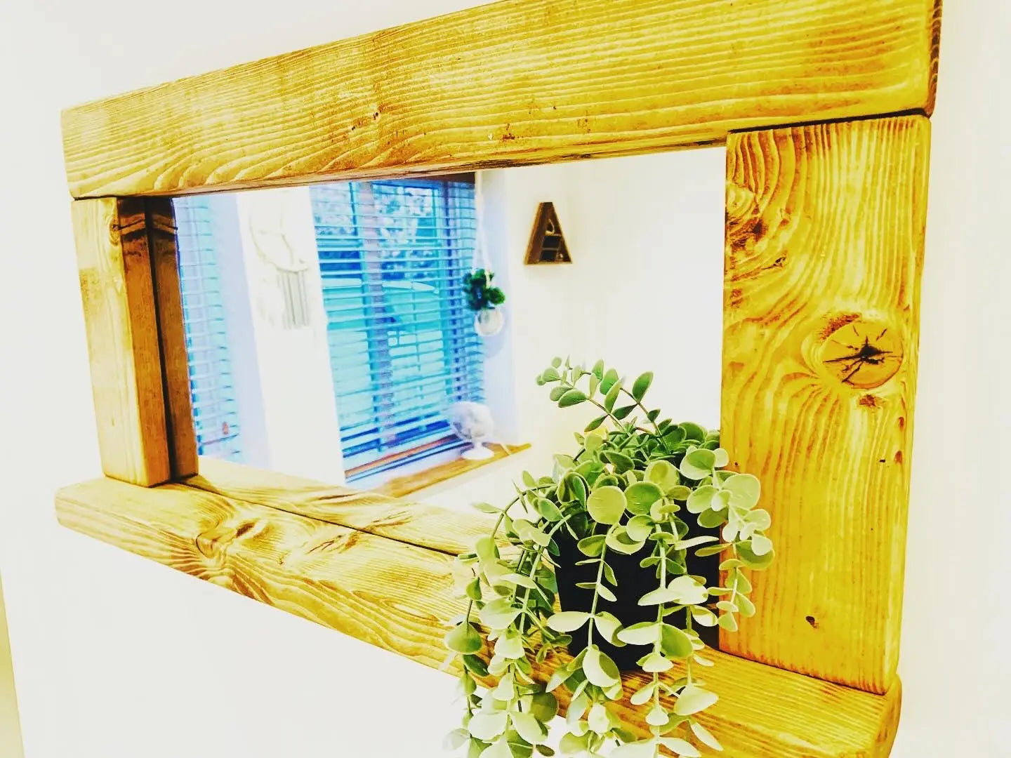 Rustic Handmade Wooden mirror with shelf Finished in A Georgian Mahogany Wax - Image #8