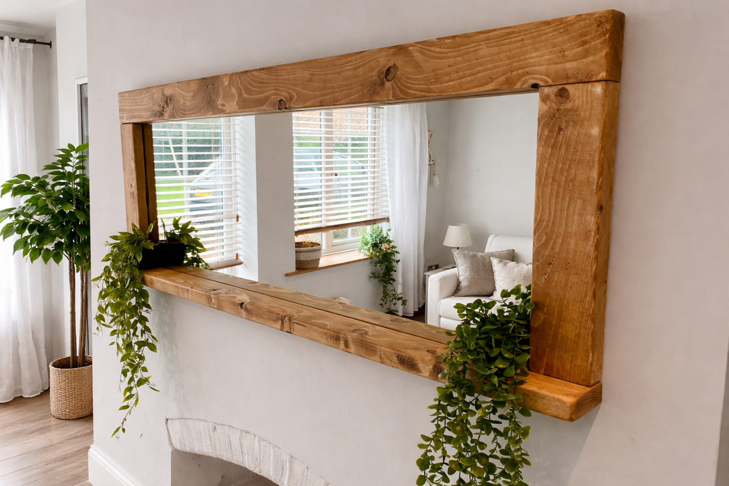 Handmade Rustic Wooden Mirror – English Oak Wax Finish