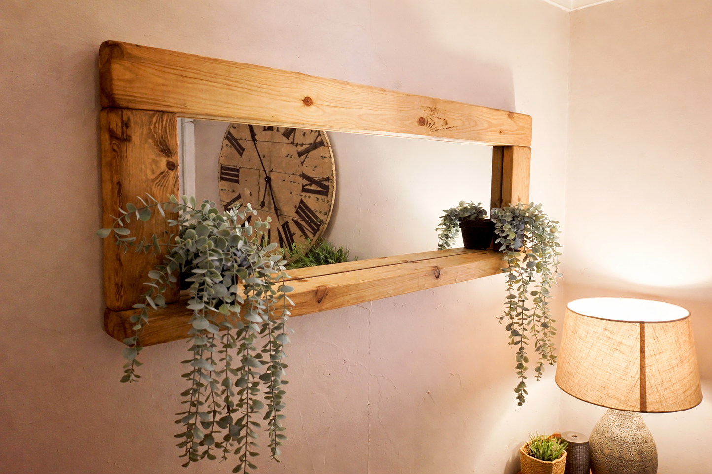 Handmade Rustic Wooden Mirror – English Oak Wax Finish