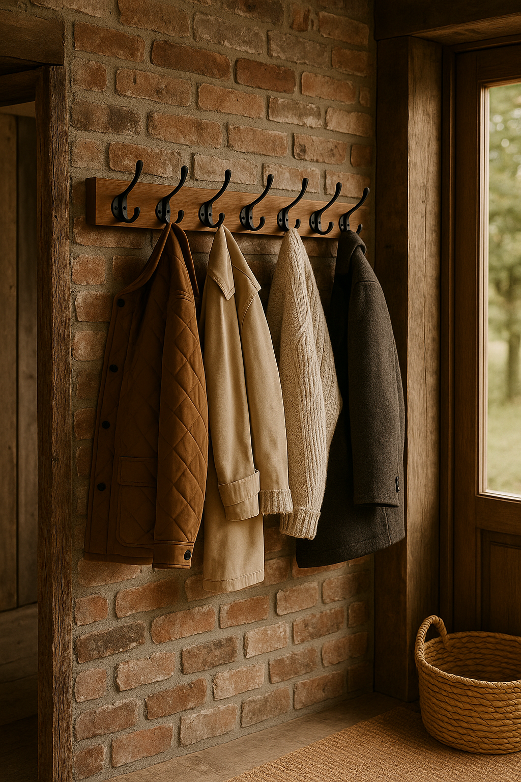 Rustic Reclaimed Wood Coat Rack: Handmade Farmhouse Entryway Organizer in Dark Oak