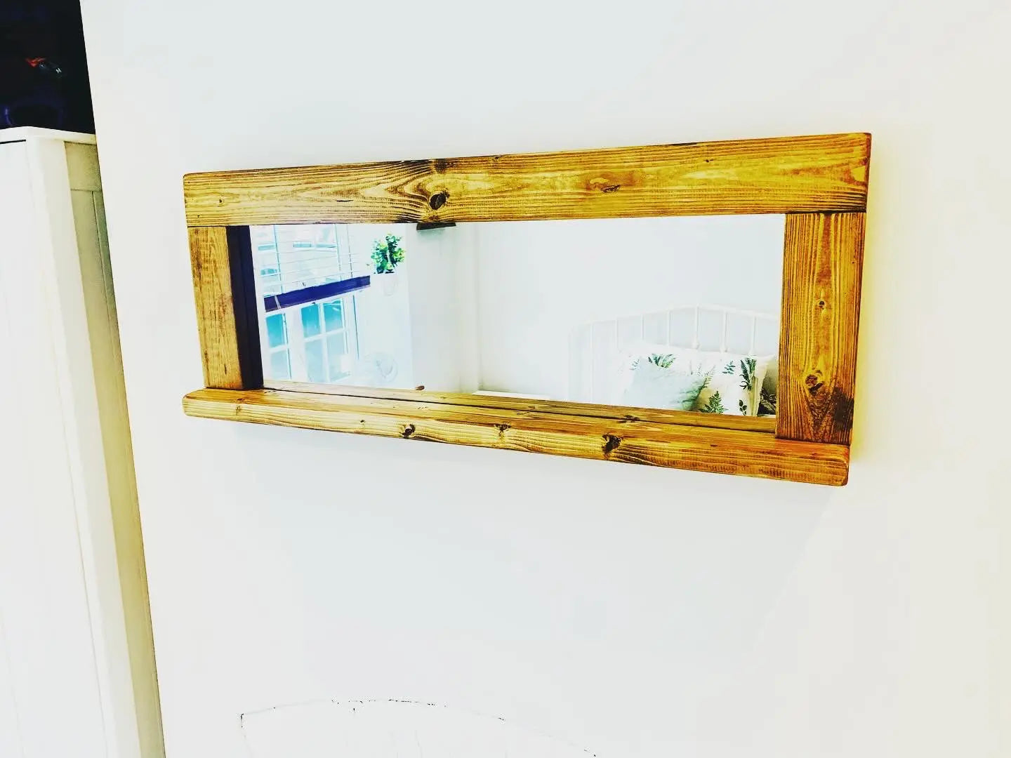 Rustic Handmade Wooden mirror with shelf Finished in A Georgian Mahogany Wax - Image #9