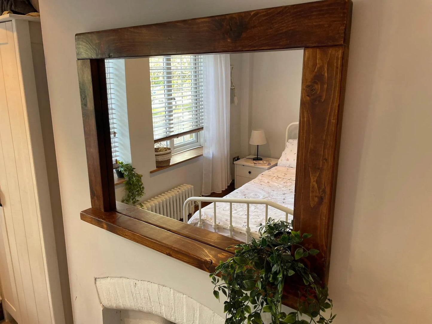 Georgian Mahogany Handmade Rustic Wooden Wall Mirror with Shelf.