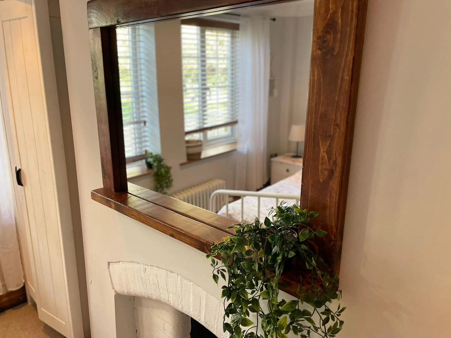 Georgian Mahogany Handmade Rustic Wooden Wall Mirror with Shelf.