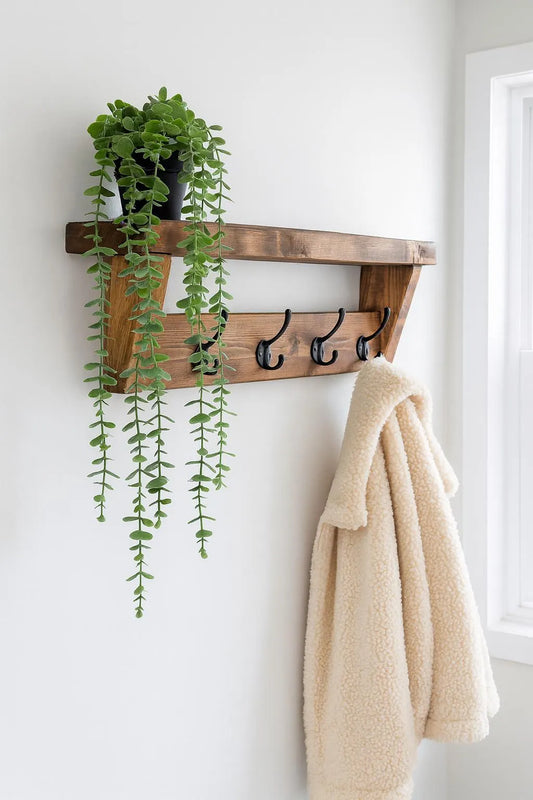 Rustic Wooden Coat Rack with Shelf – 5 to 10 Hooks – Handmade Farmhouse Wall Organizer