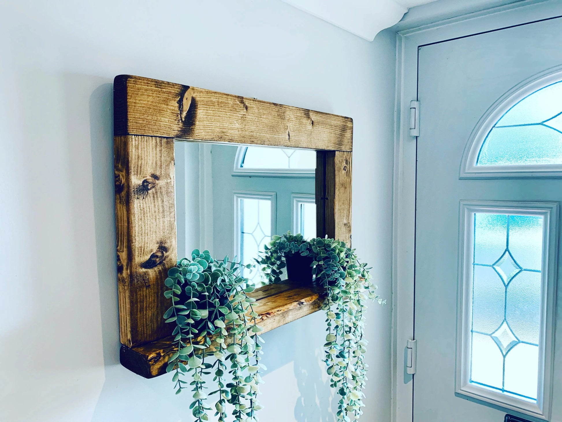 Rustic Handmade Wooden mirror with shelf finished in a English Oak wax - Rodney Adams Mirrors